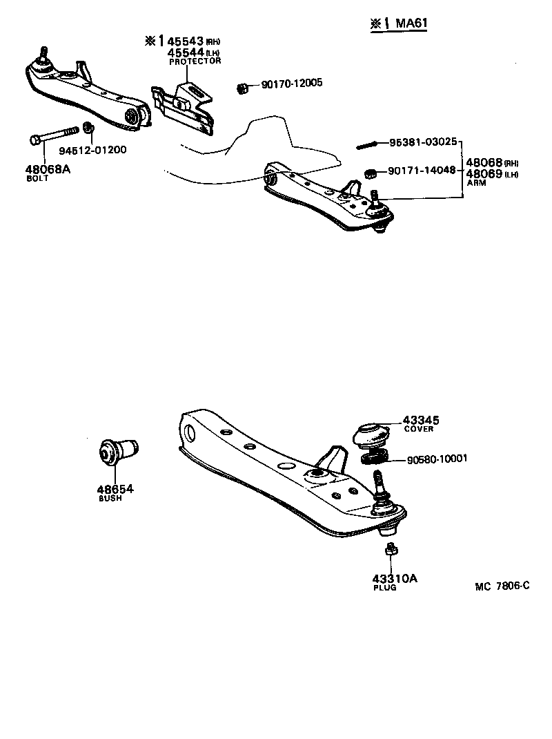 Toyota 48068-29065 ARM SUB-ASSY, FRONT SUSPENSION, LOWER NO.1 RH