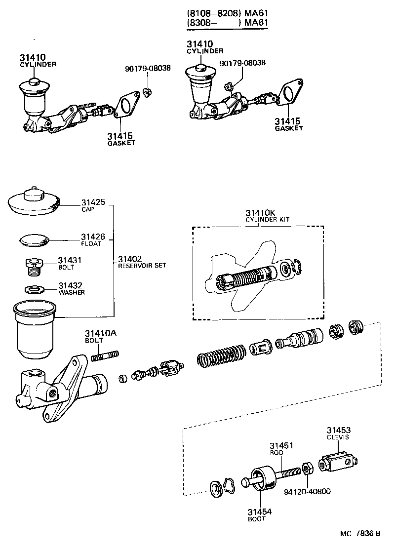 Toyota 04311-14011 CYLINDER KIT, CLUTCH MASTER