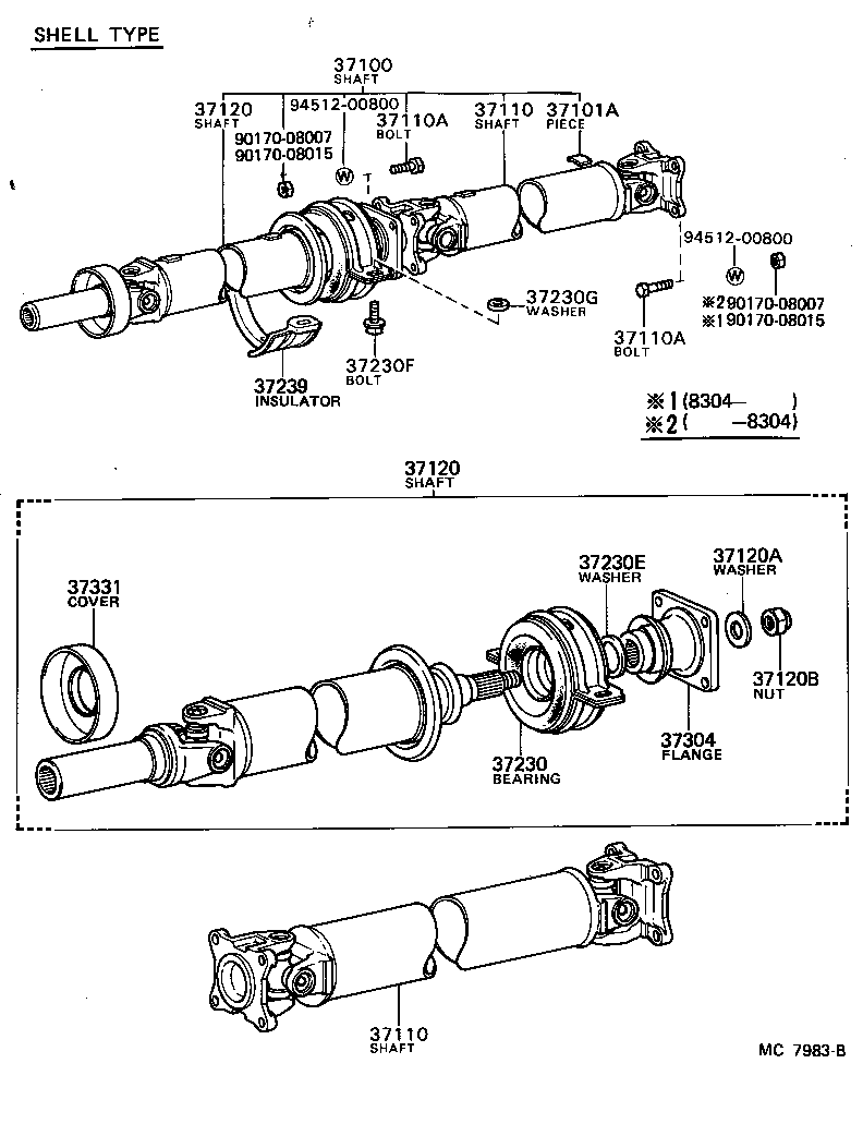 Toyota 37100-14330 SHAFT ASSY, PROPELLER W/CENTER BEARING