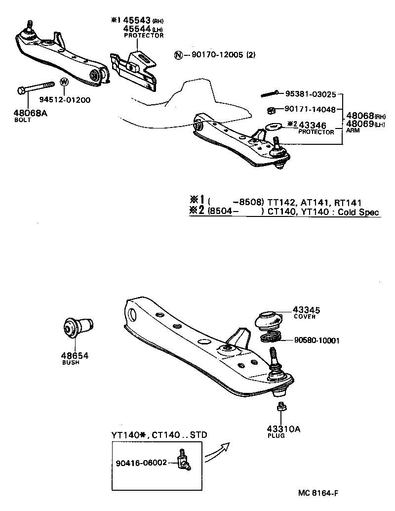 48068-29105 ARM SUB-ASSY, FRONT SUSPENSION, LOWER NO.1 RH product image