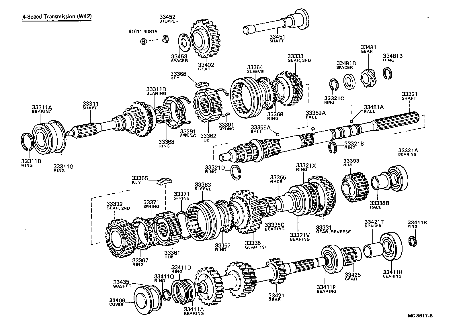 Toyota 33392-22010 SPRING, SYNCHROMESH SHIFTING KEY (FOR NO.3 CLUTCH HUB)