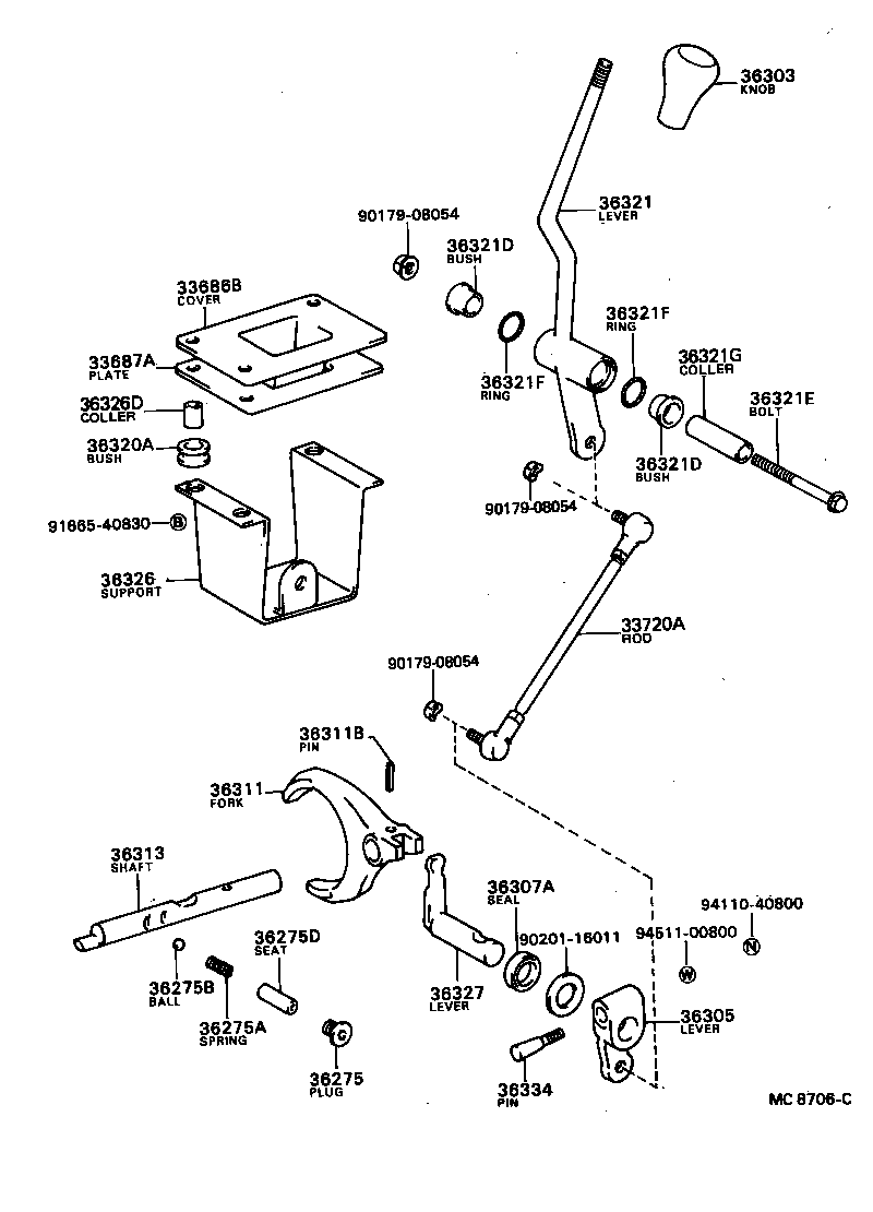 Toyota 36303-16010-13 KNOB SUB-ASSY, SHIFT LEVER