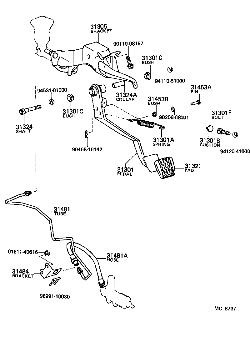 55107-12020 BRACKET SUB-ASSY, CLUTCH PEDAL product image