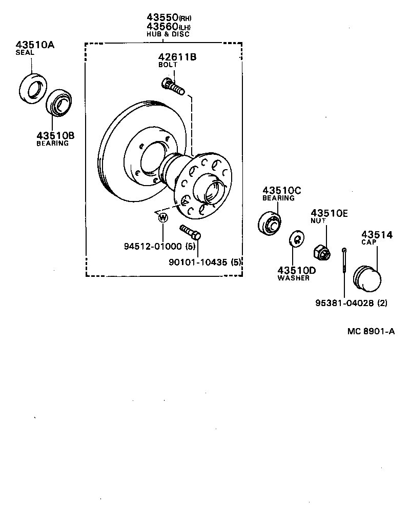 43510-40060 HUB & DISC ASSY, FRONT AXLE, RH product image