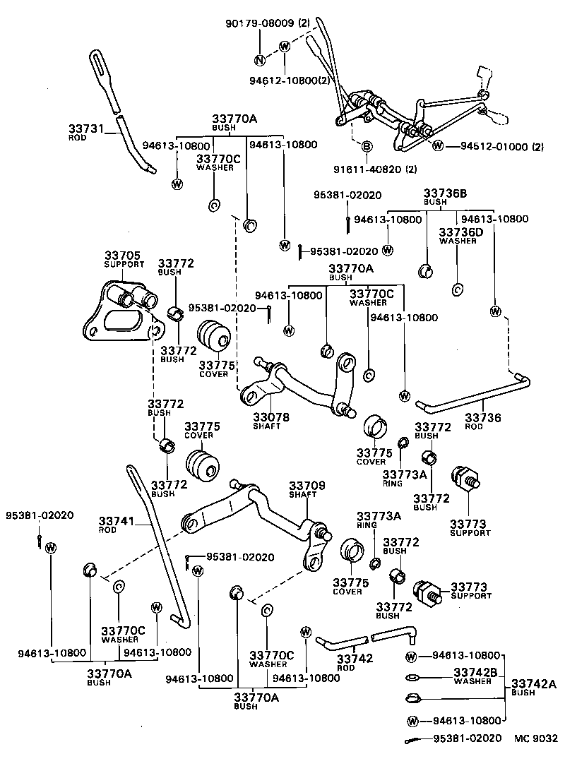 33705-20180 SUPPORT SUB-ASSY, CROSS SHAFT (FOR BODY SIDE) product image