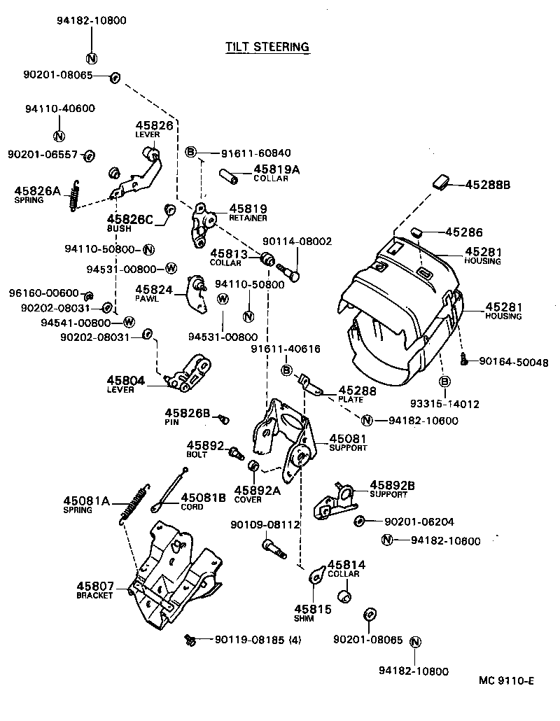 45081-28010 SUPPORT SUB-ASSY, TILT STEERING product image