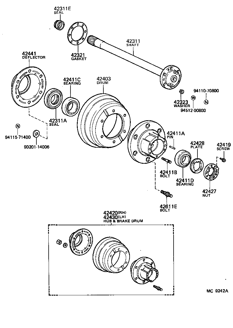42420-26050 HUB (OR SHAFT) & BRAKE DRUM REAR AXLE, RH product image