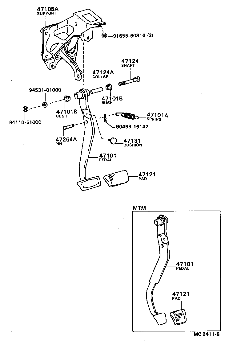 55106-20191 SUPPORT SUB-ASSY, BRAKE PEDAL product image