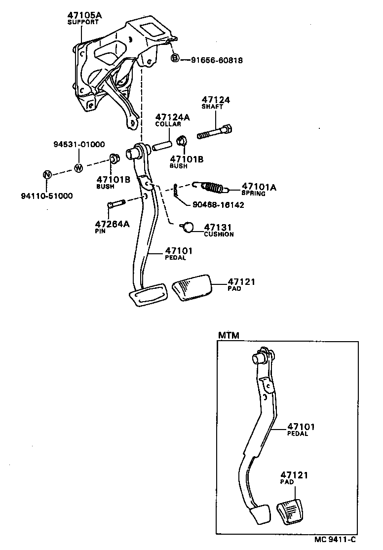 47101-20360 PEDAL SUB-ASSY, BRAKE product image