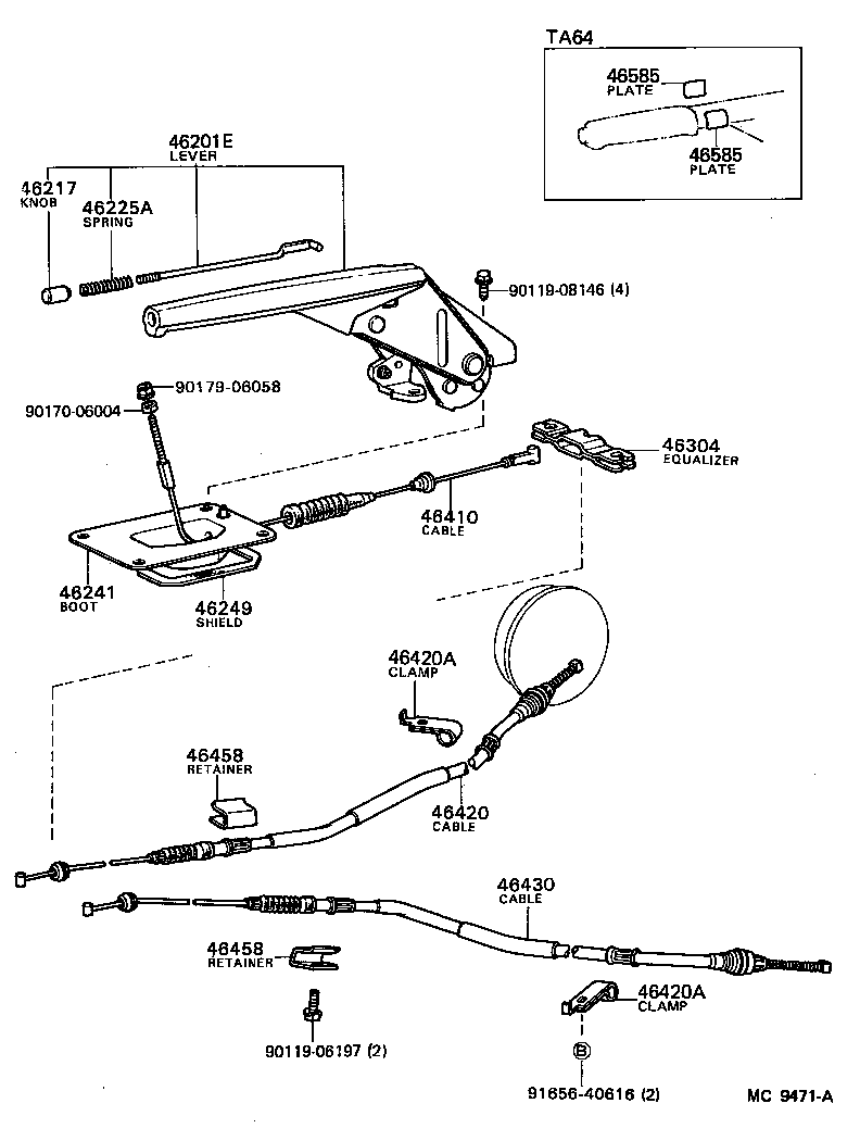 46430-14280 CABLE ASSY, PARKING BRAKE, NO.3 product image