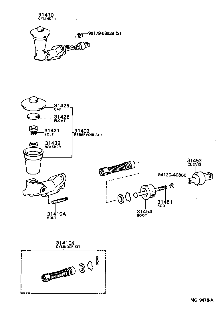 Toyota 31410-32030 CYLINDER ASSY, CLUTCH MASTER