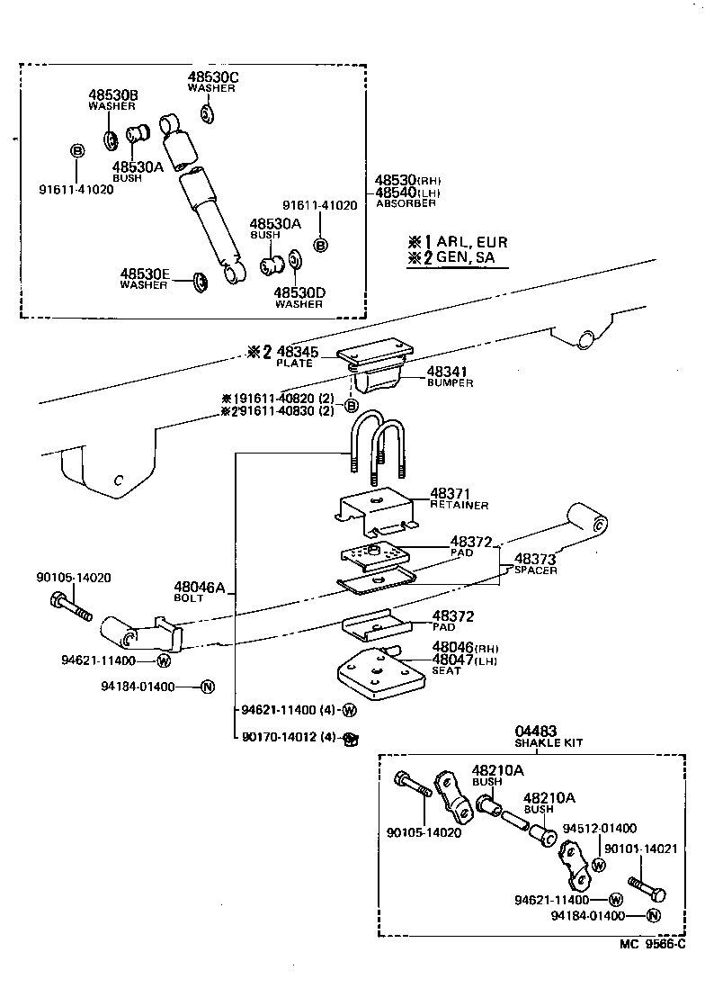 48247-26250 BOLT, REAR SPRING, CENTER product image
