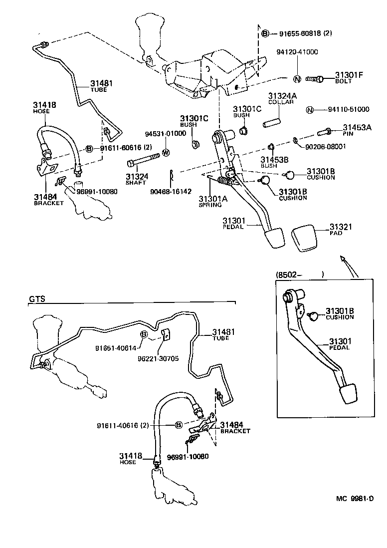 Toyota 31301-12170 PEDAL SUB-ASSY, CLUTCH