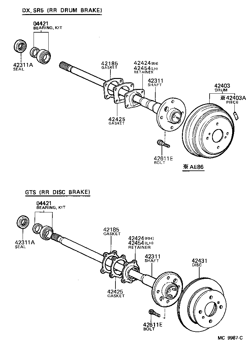 Toyota 42425-14010 GASKET, REAR AXLE BEARING RETAINER
