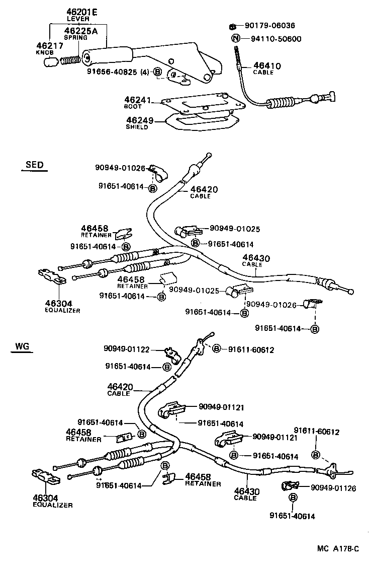 Toyota 46430-16080 CABLE ASSY, PARKING BRAKE, NO.3
