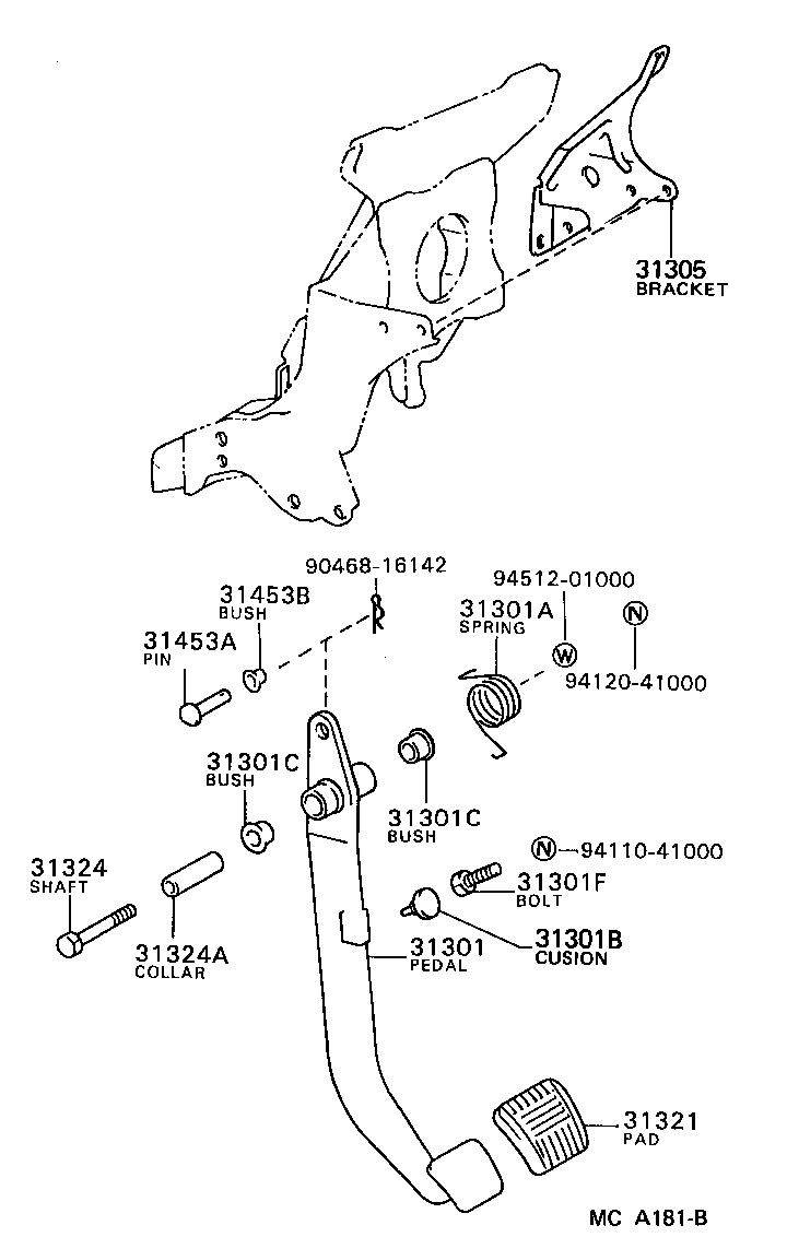 Toyota 31301-28090 PEDAL SUB-ASSY, CLUTCH