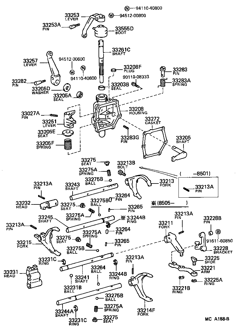 Toyota 33261-28011 SHAFT, SHIFT & SELECT LEVER