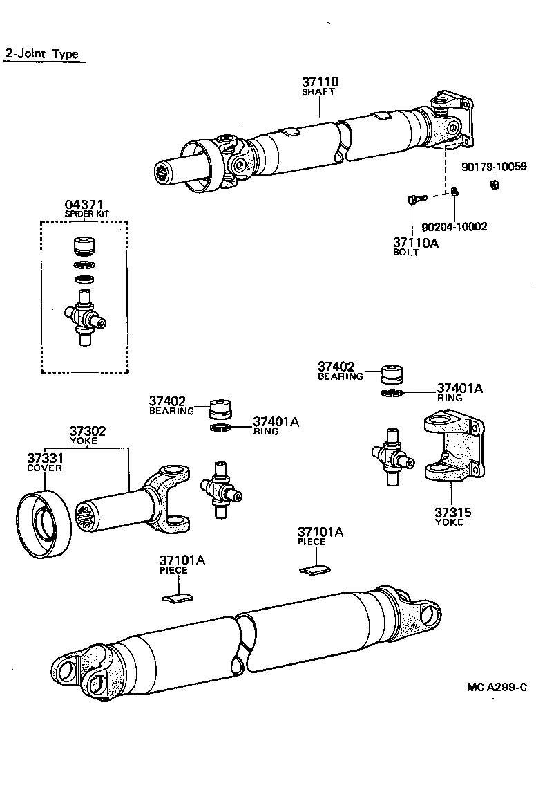 Toyota 90119-10316 BOLT, NO.1 (FOR CENTER SUPPORT BEARING)