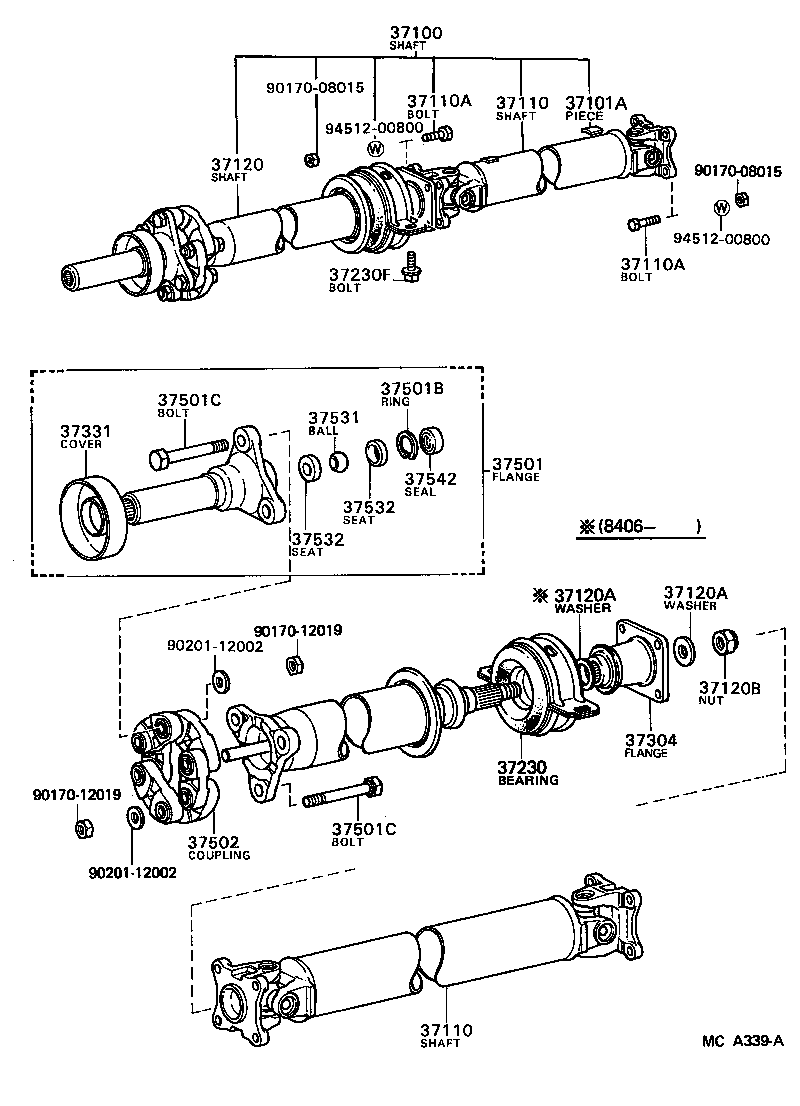 37100-30110 SHAFT ASSY, PROPELLER W/CENTER BEARING product image