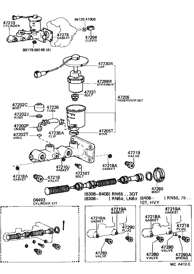Toyota 04493-35160 CYLINDER KIT, BRAKE MASTER
