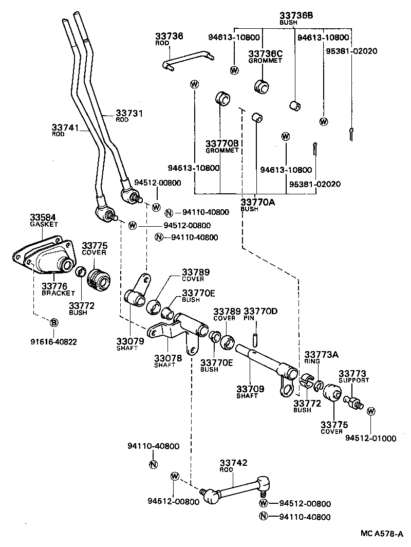 33078-35080 SHAFT SUB-ASSY, CROSS, NO.2(FOR COLUMN SHIFT) product image