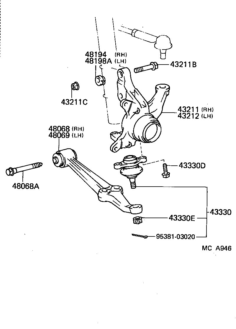 48068-17010 ARM SUB-ASSY, FRONT SUSPENSION, LOWER NO.1 RH product image