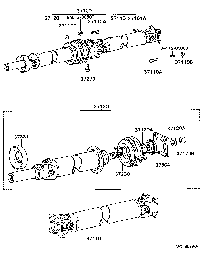 Toyota 90119-10204 BOLT, NO.1 (FOR CENTER SUPPORT BEARING)