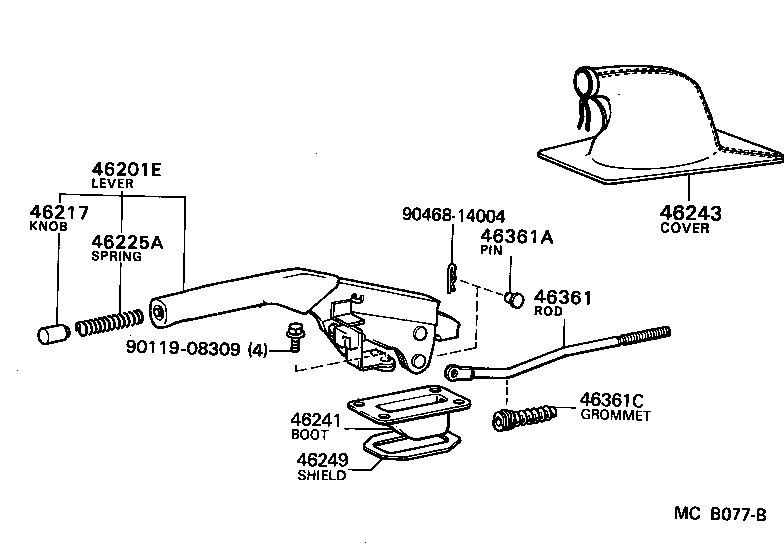 46209-22040 CABLE SUB-ASSY, PARKING BRAKE RELEASE product image
