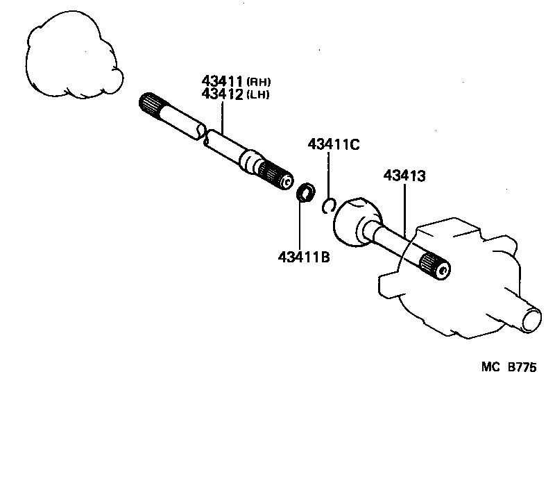 43412-60060 SHAFT, FRONT AXLE, INNER LH product image