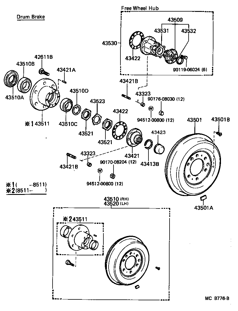43510-60070 HUB AND BRAKE DRUM ASSY, FRONT AXLE, RH product image