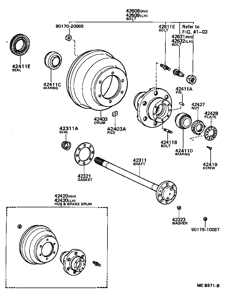 42420-36100 HUB (OR SHAFT) & BRAKE DRUM REAR AXLE, RH product image