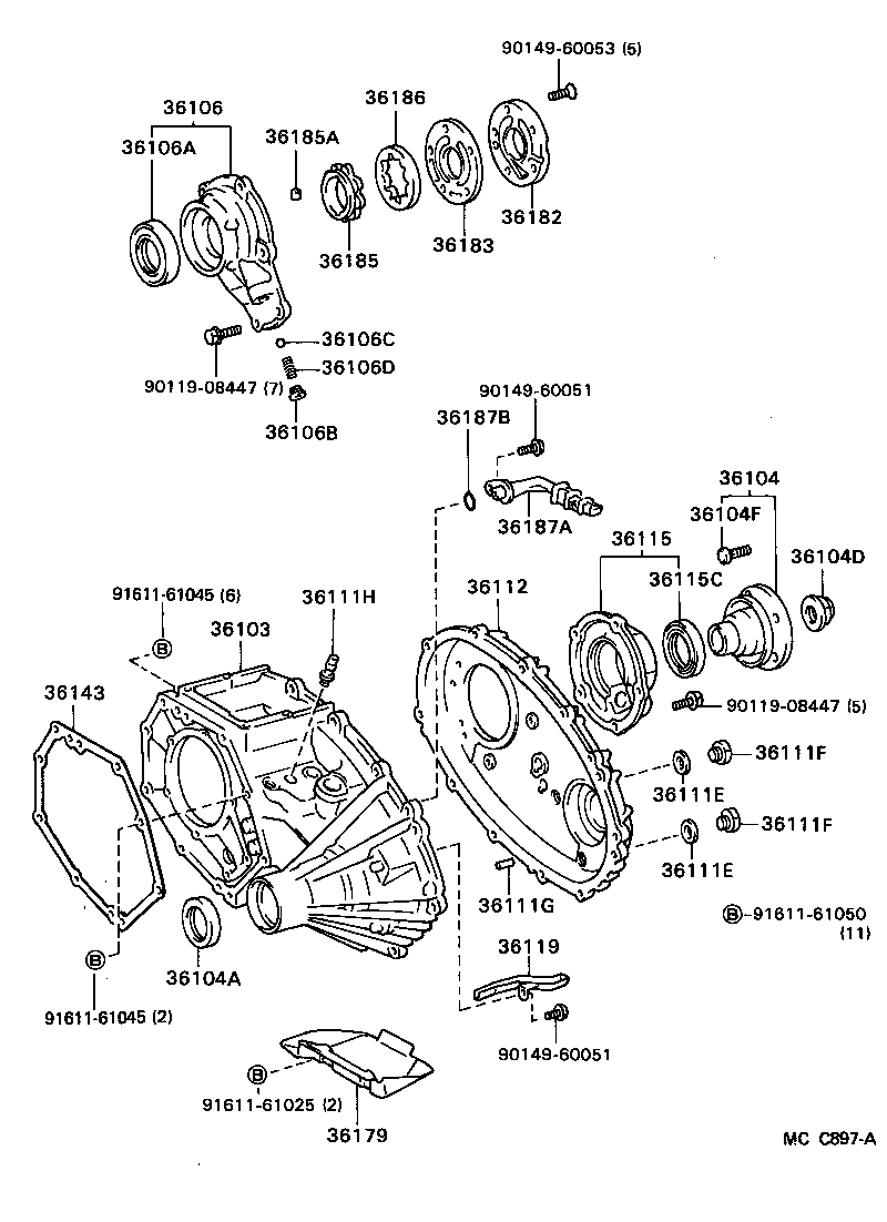 Toyota 36104-28010 CASE, TRANSFER, REAR