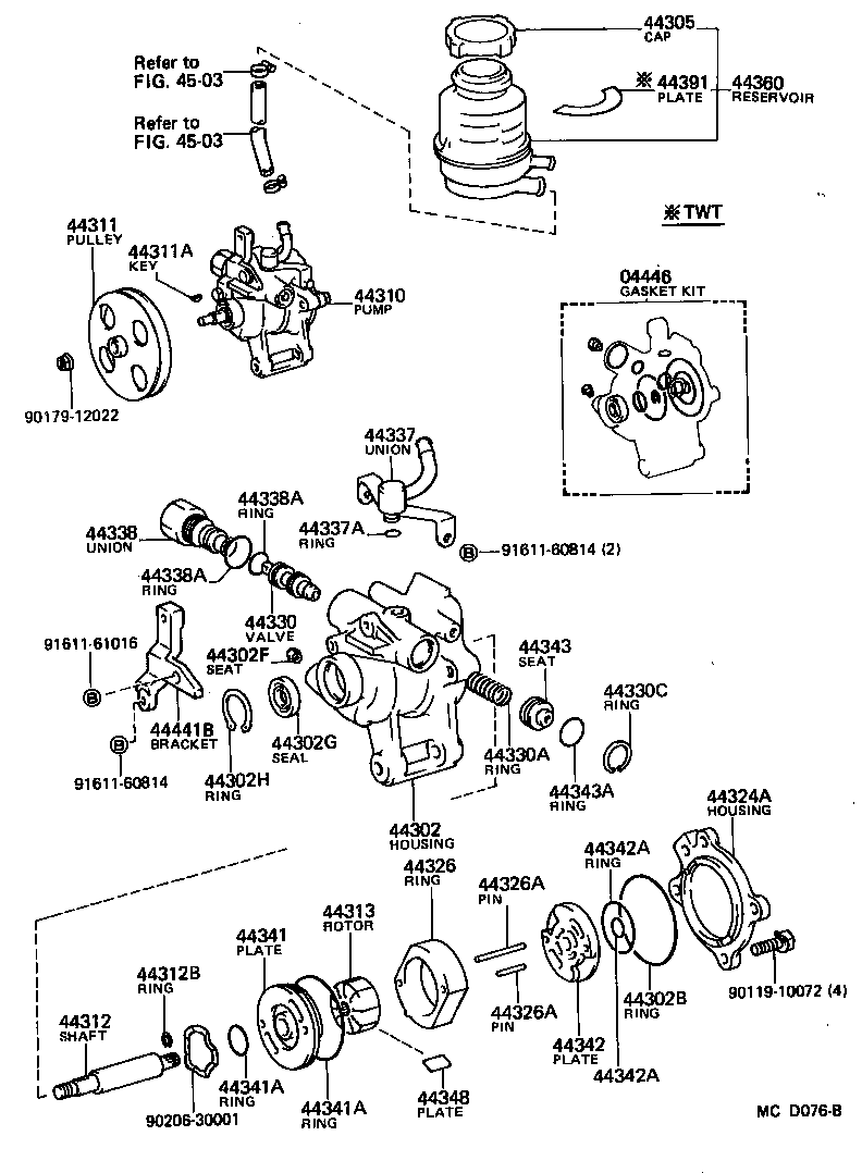 Toyota 04446-22040 GASKET KIT, POWER STEERING PUMP