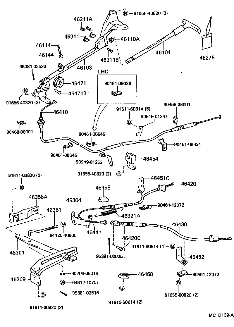 46451-26050 BRACKET, PARKING BRAKE CABLE SUPPORT, NO.1 product image