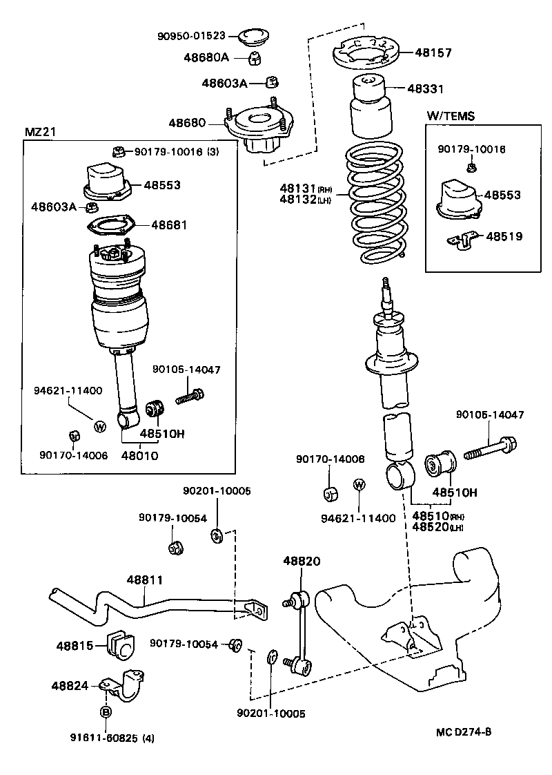 48010-24011 CYLINDER ASSY, PNEUMATIC, FRONT RH W/SHOCK ABSORBER product image