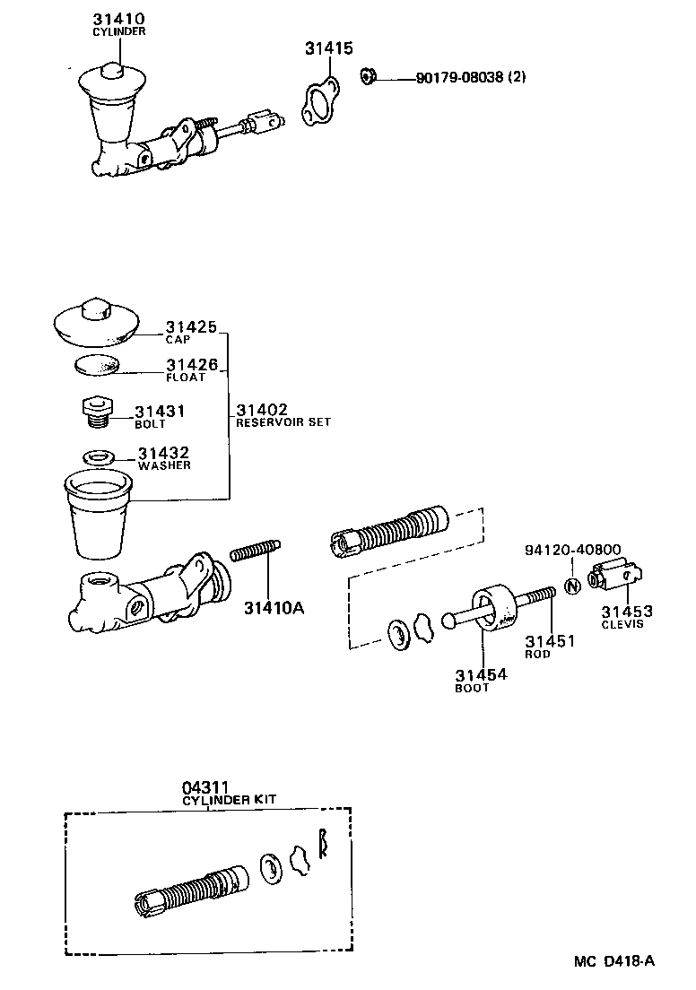 Toyota 04311-32022 CYLINDER KIT, CLUTCH MASTER