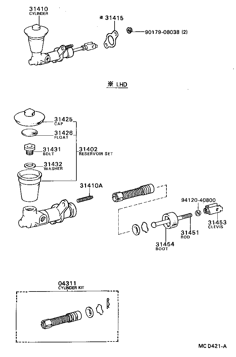 31410-20280 CYLINDER ASSY, CLUTCH MASTER product image