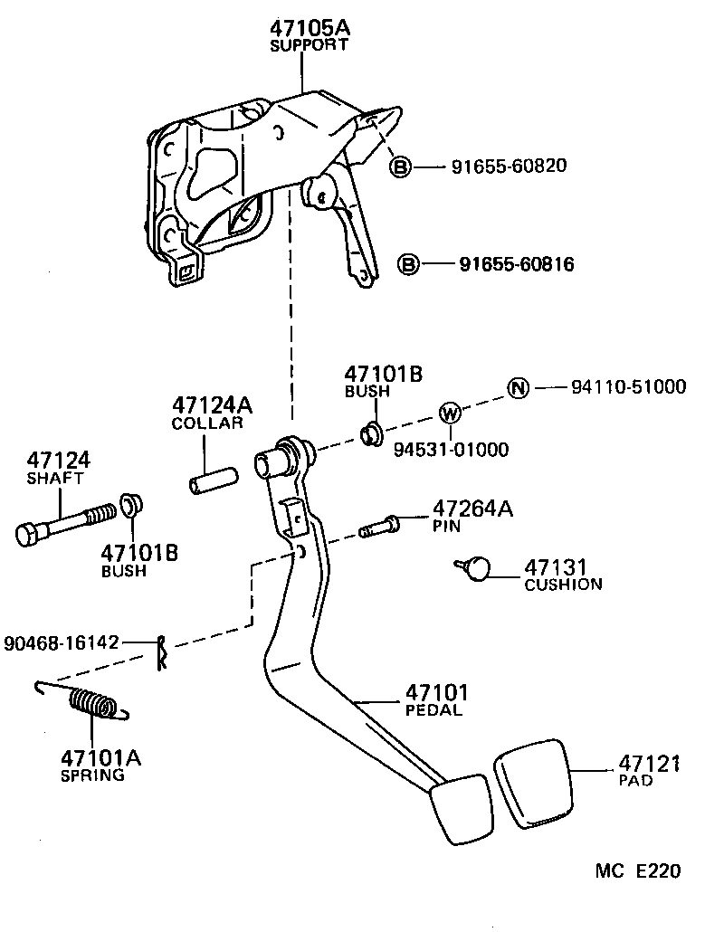 55106-01010 SUPPORT SUB-ASSY, BRAKE PEDAL product image
