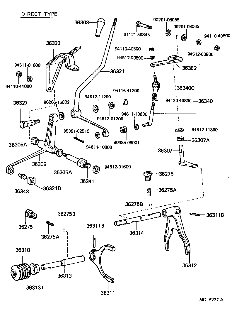36302-60100 LEVER, TRANSFER FRONT DRIVE SHIFT product image