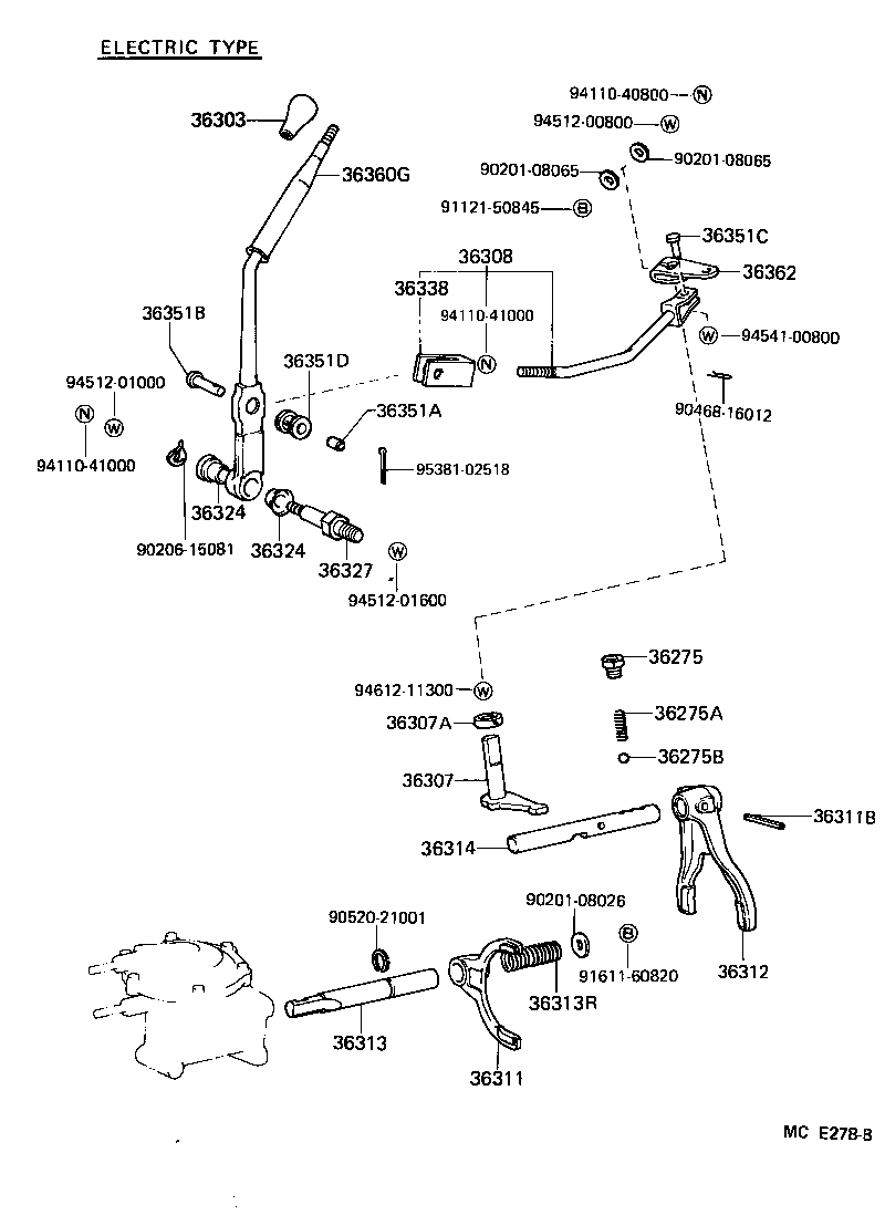 36302-60100 LEVER, TRANSFER FRONT DRIVE SHIFT product image