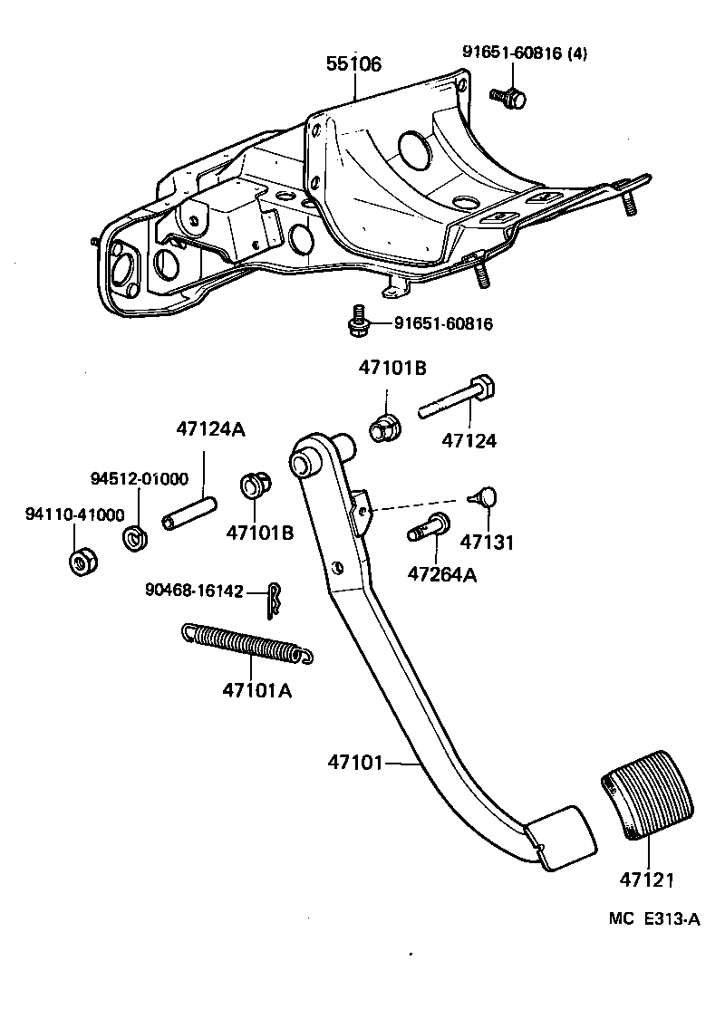 Toyota 55106-90A16 SUPPORT SUB-ASSY, BRAKE PEDAL