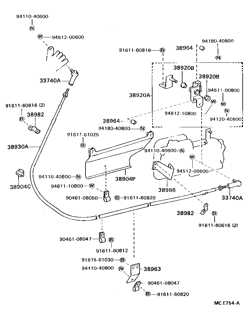 38930-93121 CABLE ASSY, PUSH PULL product image