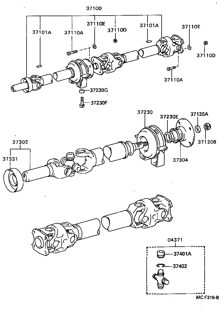 37100-40090 SHAFT ASSY, PROPELLER W/CENTER BEARING product image