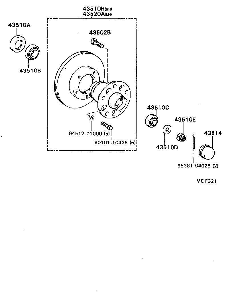 43510-40090 HUB & DISC(DRUM) ASSY, FRONT AXLE, RH product image