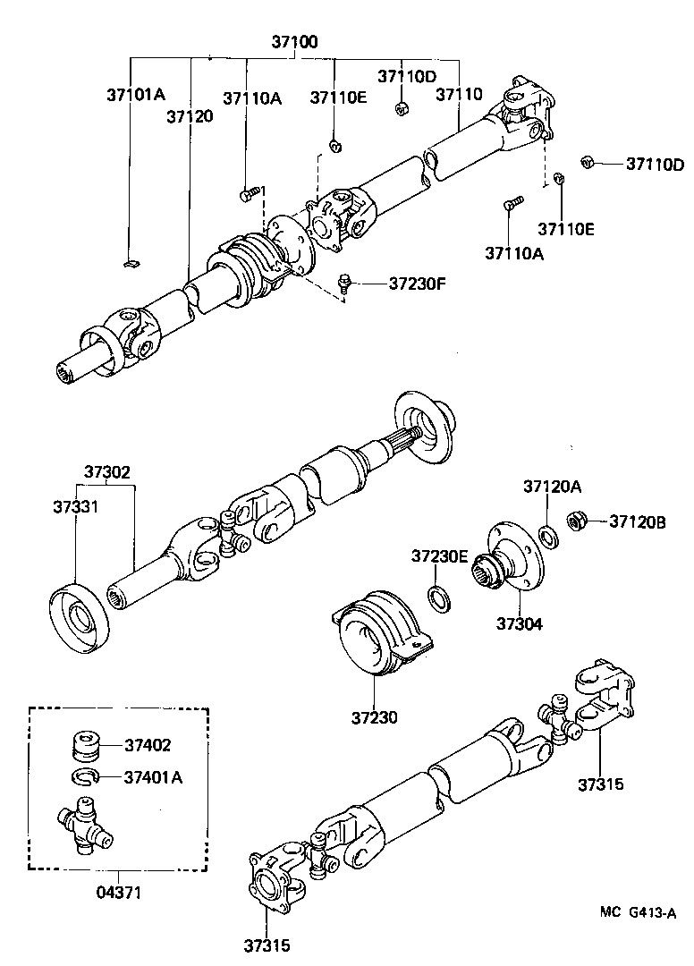 Toyota 37100-35360 SHAFT ASSY, PROPELLER W/CENTER BEARING