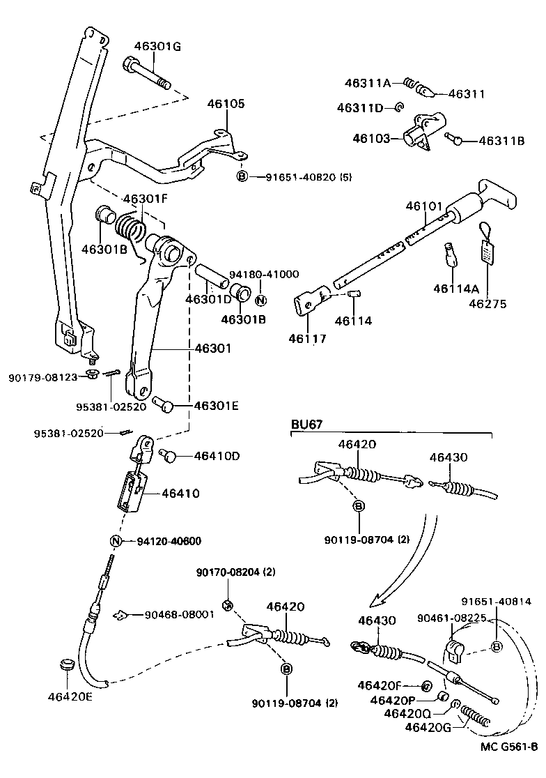46420-36330 CABLE ASSY, PARKING BRAKE, NO.2 product image