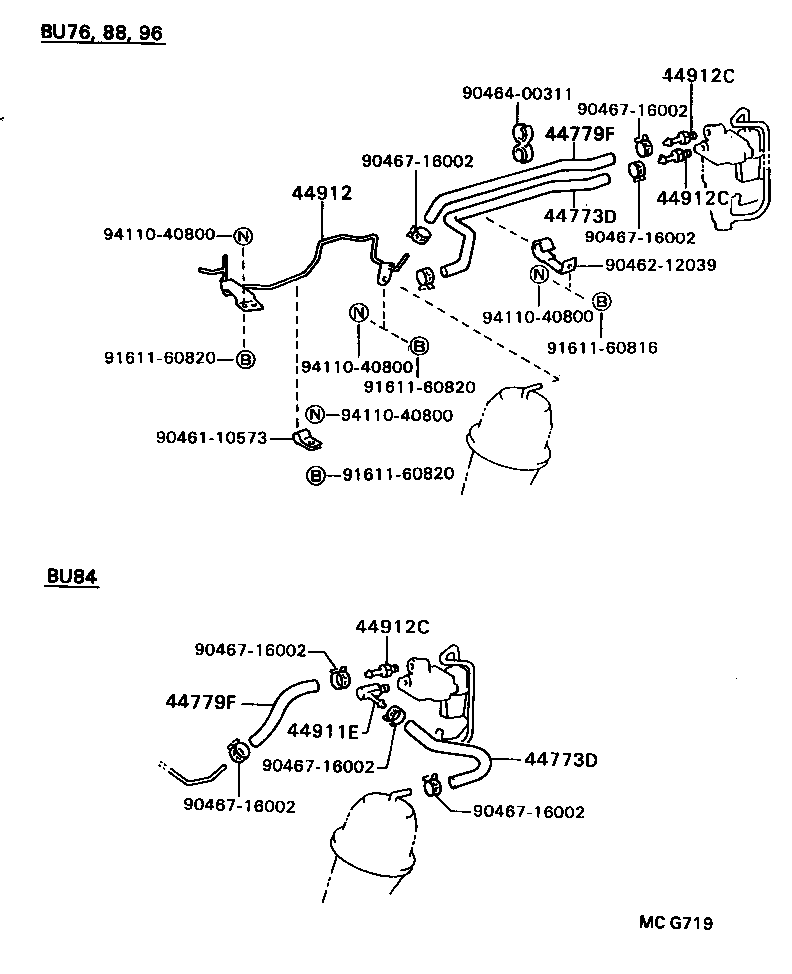 44912-36190 TUBE, 3 WAY TO MAGNETIC VALVE product image