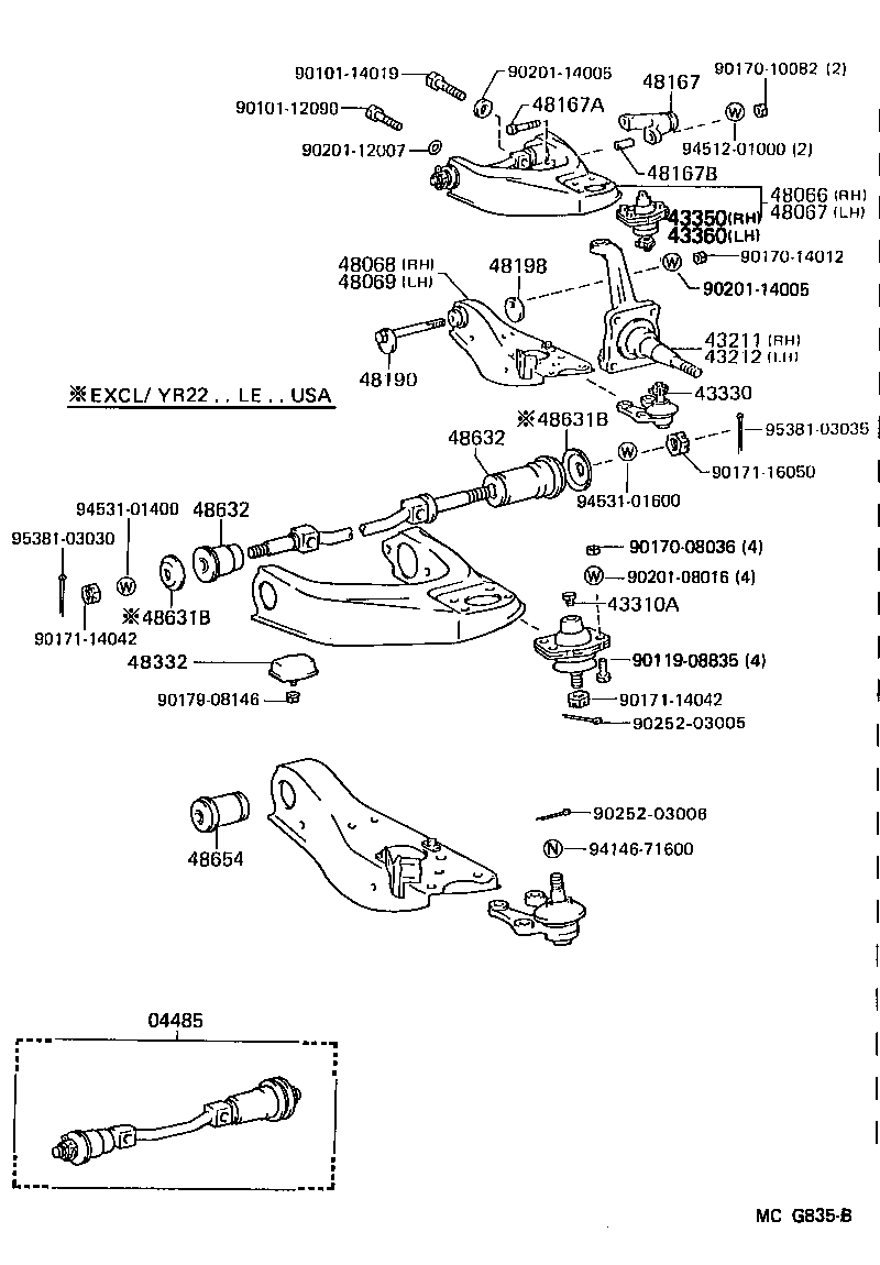 Toyota 48068-28040 ARM SUB-ASSY, FRONT SUSPENSION, LOWER NO.1 RH