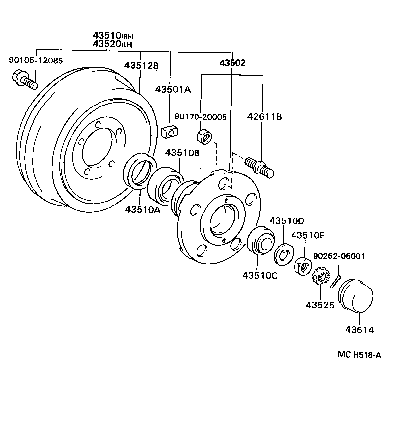 43501-36040 HUB SUB-ASSY, FRONT AXLE product image