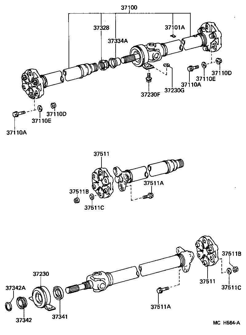 Toyota 37100-50010 SHAFT ASSY, PROPELLER W/CENTER BEARING